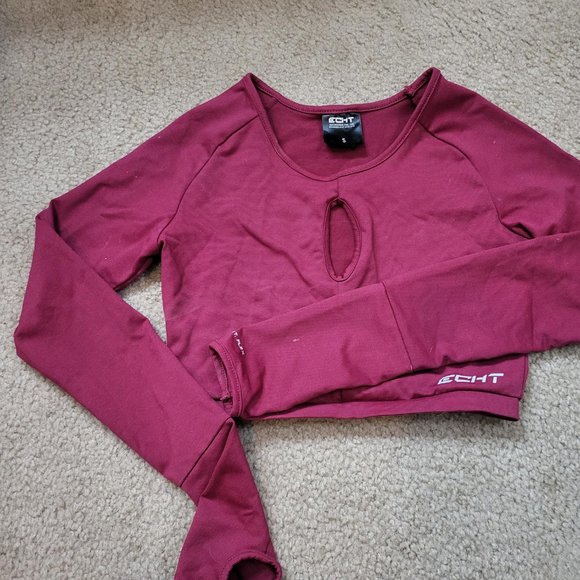 ECHT Tops - Echt Dark Red Compressive Long Sleeve Crop top